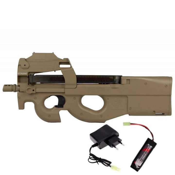 FN P90 Elektrisk Airsoftrifle med Rødpunktsikte(PAKKE) - TAN - Game-On.no