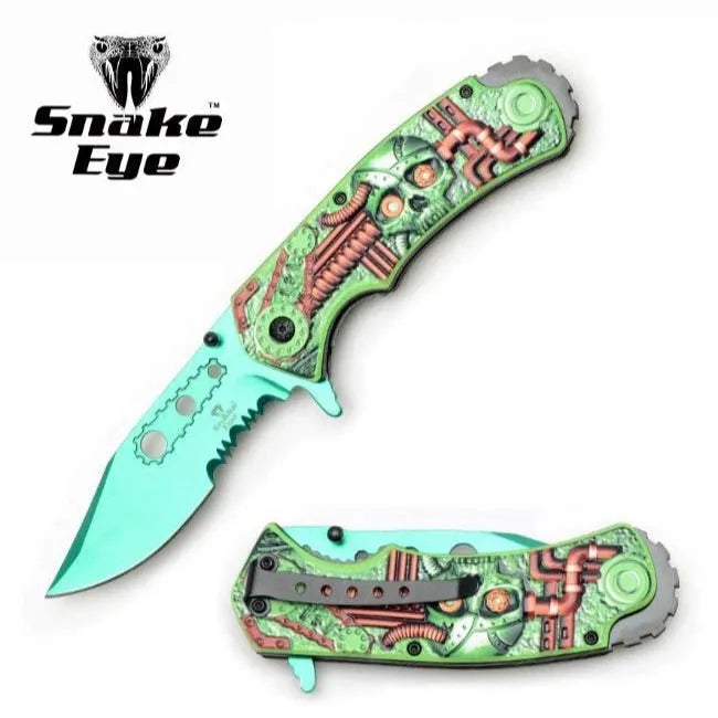 Coltello pieghevole tattico Fantasy Skull - verde